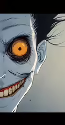 the face and eyes of an evil clown