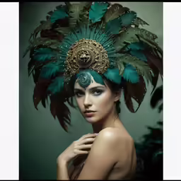 the woman with the large hat is wearing feathers