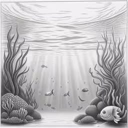 an ocean scene with fish and seaweed and sand