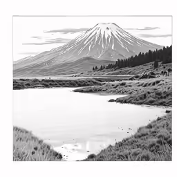 a river and a mountain in the background