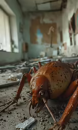 a dead crab sitting in the middle of a building