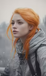 the girl is posing for the picture in the rain