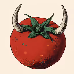 a red tomato with two horns on it