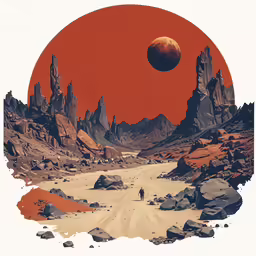 the sun and an orange circle are in the desert