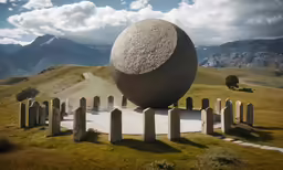 a large, stone ball on the side of a hill