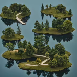 this is an island in the middle of the ocean and several trees surrounding it