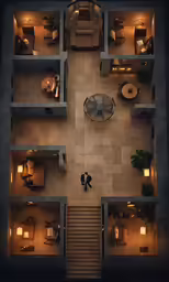 a person sitting on the stairs in the middle of some house