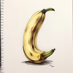a drawing of a banana has been put on a notebook