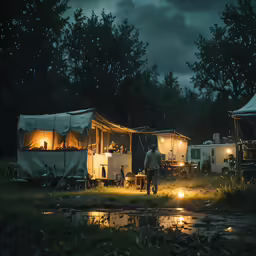 campers are in tents under their tent lights