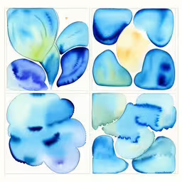 watercolor drawings of blue and green flowers