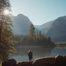 a person standing next to a body of water