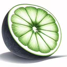 the half of a kiwi fruit, cut open to show the green surface