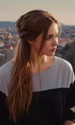 young girl looking at view from top of hill