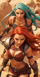 a digital painting of two women in costumes