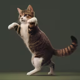 an orange and white cat jumping up into the air