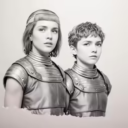 a couple of women standing next to each other in knight costumes