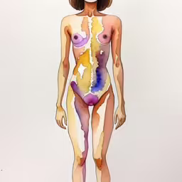 a watercolor drawing of a body in brown and white,a woman