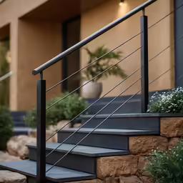 two side by side staircase leading to the entrance