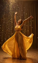 woman in a dress is dancing on stage