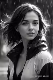 a woman in the rain posing for a photo