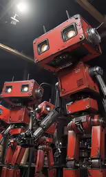 many red and black toy robots on some black wheels