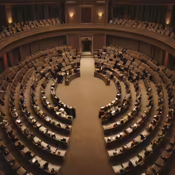 an image of a large court of people in chairs