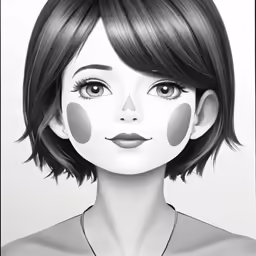 the face of a woman with round brown eyes and black hair