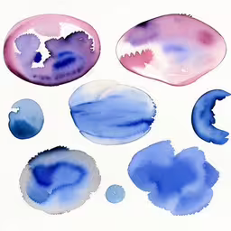 watercolor paints with circles, circles and stars