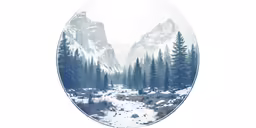 a circular mirror featuring a snowy mountain landscape