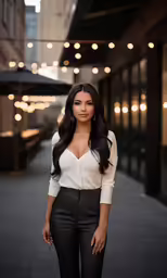 the image of a young woman poses in a street