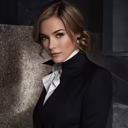 a woman with a white shirt on in black jacket