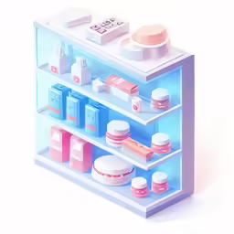 a 3d model of a cosmetics store on a shelf
