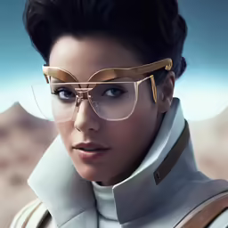 a woman wearing glasses and with a turtle neck sweater