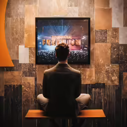 a man is watching tv while sitting in a chair