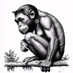 an image of a chimpan sitting on a branch