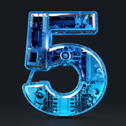 a digital number 5 with the letters e and f