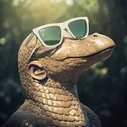 a statue in white sunglasses looks like a creature with glasses on