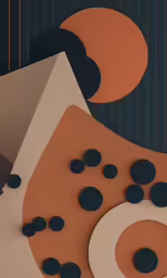 an abstract painting with blue balls and shapes