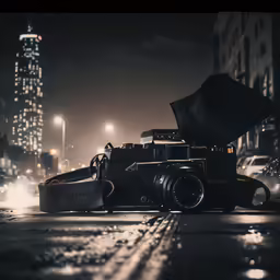 an old camera on the street at night