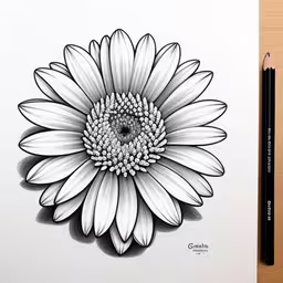 a drawing of a flower with two markers on the side,drawing of a sunflower is shown in the middle of the screen