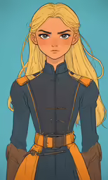 the princess rappo in a blue dress and orange gloves