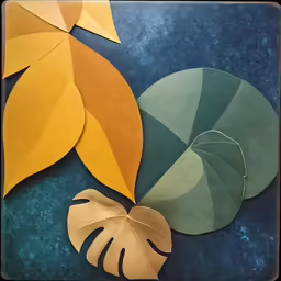 four leaf shapes are shown on a blue surface