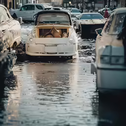 an old car that is sitting in the street