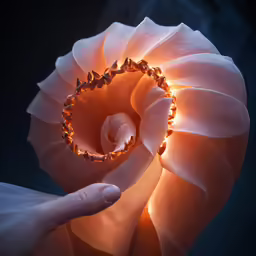 a ring is held up against a light - up rosette