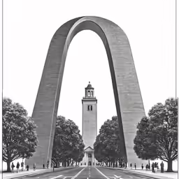 the washington monument and gateway in black and white
