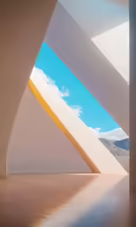 a room with some white walls and a large window