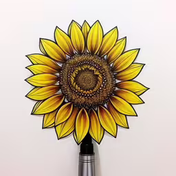 a pen and drawing of a sunflower with the image of a flower with spirals,a sunflower drawing on a white wall