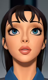 a digital rendering of a woman with blue eyes
