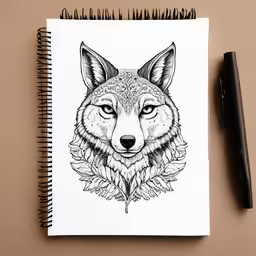 a notebook with a pen and drawing on the pages