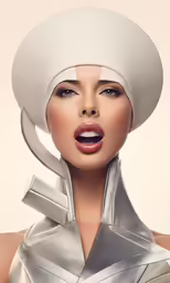 woman wearing a white hat with a weird look